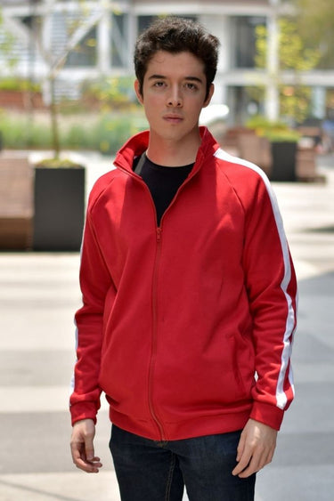 Sudadero Full Zipper Rojo de Franja Blanca Doble